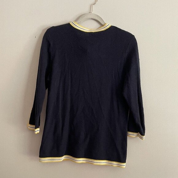 Talbots Women MP Navy Faux Pearl Buttons 3/4 Sleeves Crewneck Tipped Cardigan - Picture 10 of 10